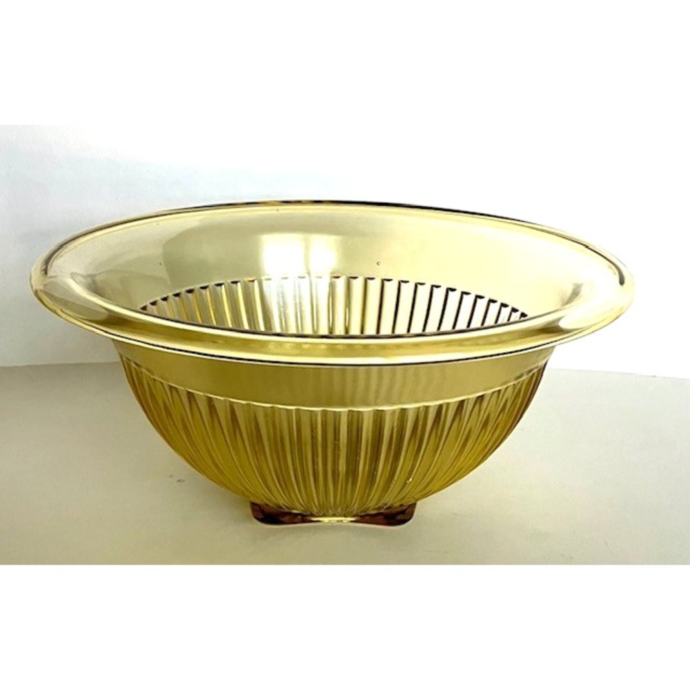 Vintage Federal Glass Golden Glow Ribbed 9 3/4" Mixing Bowl